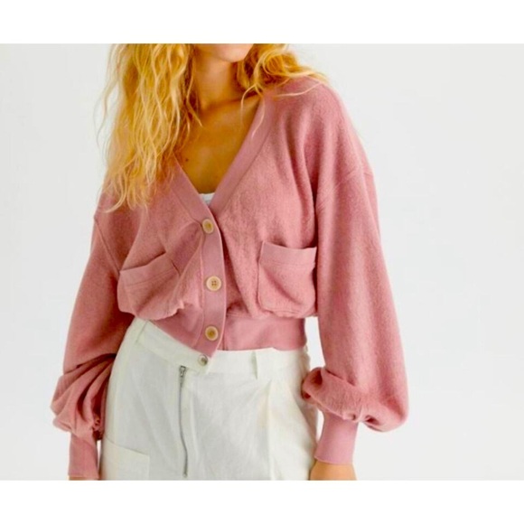 UO Sofia Pocket Cropped Cardigan Size Medium - Picture 1 of 7
